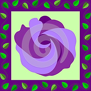 Vector picture for design: lilac flower in a frame of green leaves.