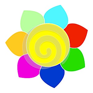 Vector picture of a fairy flower with seven multicolored petals, flat style