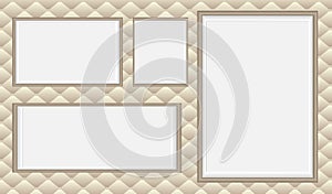 Vector picture frames set on beige wall background. Abstract picture gallery. Showcase of photos