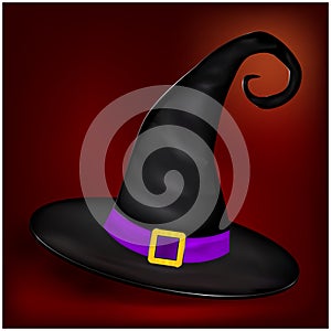 Vector picture of Halloween realistic witches hat. Illustration on nice background photo