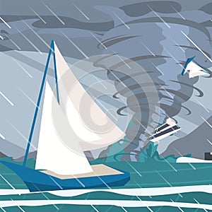 Vector picture the storm caught yachts the ocean