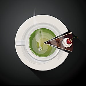 Vector of Pie chart of Green tea cup and Cake slices
