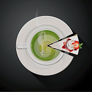 Vector of Pie chart of Green tea cup and Cake slices