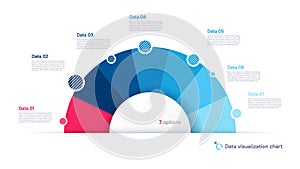 Vector pie chart infographic template in the form of semicircle divided by seven parts photo