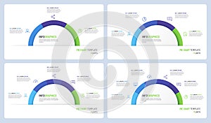 Vector pie chart infographic templates in the form of semicircle. 3 4 5 6 parts