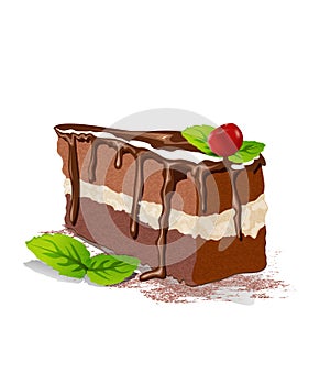 Vector piece of cake with cream and cherry