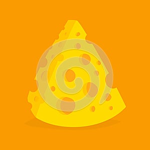 Vector Piece of Cheese Isolated on Orange Yellow Background in Cartoon Style. Yummy Food Icon