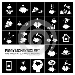 Vector piggy moneybox and moneybank icons set