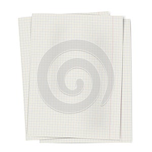 Vector pile of notebook squared sheets of paper isolated on white background