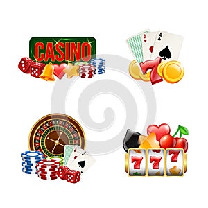 Vector piles of realistic casino gamble set illustration