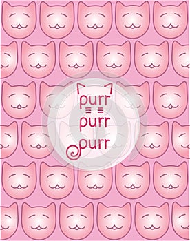 Vector pink background with cute kitty and labeled purr purr purr logo