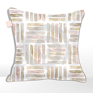 Vector Pink and Beige Watercolor Drawing Stipes Seamless Pattern. Square Tiles