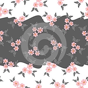 Vector pink bouquets on seamless stripes background repeat pattern.