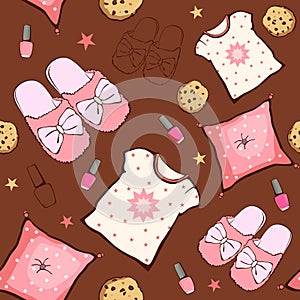 Vector Pink Brown Sleepover Party Food Objects