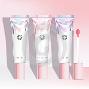 Vector Pink Cap Beauty Unicorn Mermaid Theme Lip Gloss / Tint / Stain Simple Design Tube in Holographic Tube Packaging