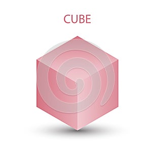 Vector pink cube with gradients for game, icon, packaging design or logo. Cube illustration isolated on white background