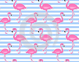 Vector pink flamingo seamless pattern. Summer tropical background.