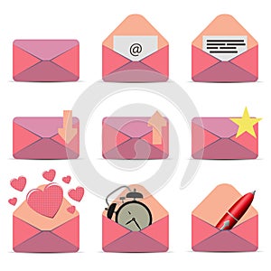 Vector pink flat envelope icons.