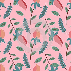 Vector pink floral seamless pattern. . Seamless floral pattern background vector Illustration for print, Wallpaper, fashion