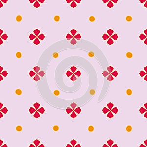 Vector pink Flowers And Dots seamless pattern background.