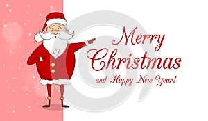 Vector pink Greeting card with Santa Claus. Merry Christmas and Happy New year