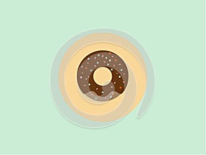 Vector pink icing donut with colorful sprinkles isolated flat design illustration on white background with shadow