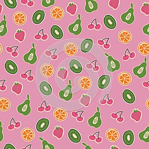 Vector Pink mixed fruit seamless pattern background