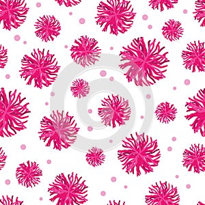 Vector pink pompoms seamless pattern background. Great for cheerleader themed fabric, scrapbooking, packaging, giftwrap