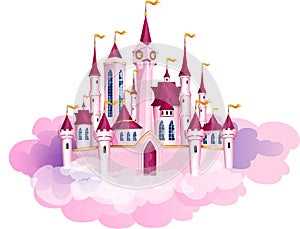 Vector pink princess magic castle.