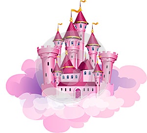 Vector pink princess magic castle.