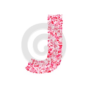 Vector pink & red Valentines Day heartshapes font, letter J