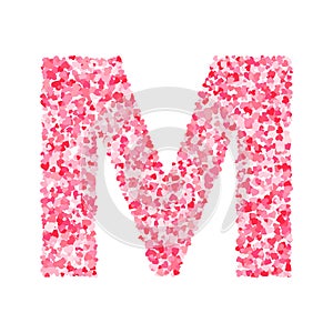 Vector pink & red Valentines Day heartshapes font, letter M