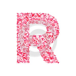 Vector pink & red Valentines Day heartshapes font, letter R