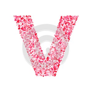 Vector pink & red Valentines Day heartshapes font, letter V