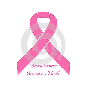 Vector pink ribbon. Emblem of National Breast Cancer Awareness Month. on white background.