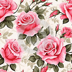 Vector Pink Rose Wallpaper Seamless Pattern