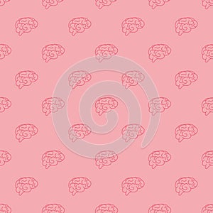 Vector pink seamless pattern of human brain. Vector human brain