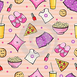 Vector Pink Slumber Party Food Objects Seamless photo