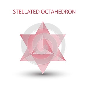 Vector pink Stellated Octahedron, also called Stella octangula, and Polyhedra Hexagon, geometric polyhedral compounds on photo