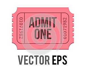 Vector pink tradional admission ticket icon with words Admit one and number