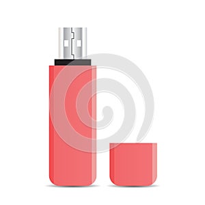 Vector pink USB flash drive isolated on white background