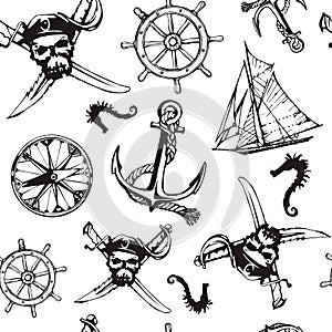Vector pirate symbols seamless pattern.