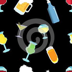 Vector Pixel Art Bar Drinks Seamless Pattern