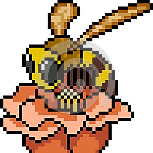 Vector pixel art bee flower