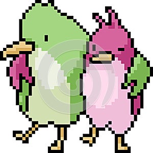 Vector pixel art bird couple