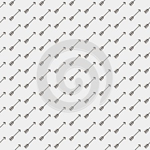 Vector pixel art black and white seamless pattern of minimalistic abstract arrows flying up diagonally on white background