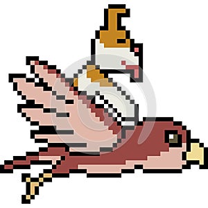 Vector pixel art dog ride bird