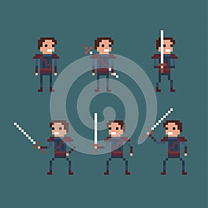 Vector pixel art fantasy kingdom swordsman warrior