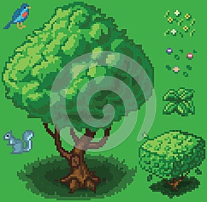 Vector Pixel Art Forest Icon Set