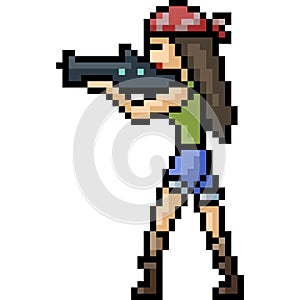 Vector pixel art gunner girl